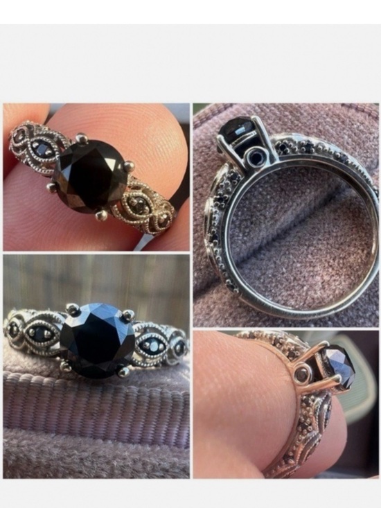 Zales Jewelry - 10k white gold Black diamond Vintage-Style Ring Size 7